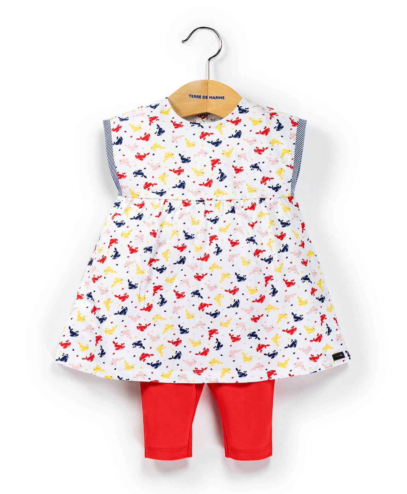 Ensemble Robe + Bas 100% Coton Bébé Fille Imprime