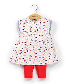 -Ensemble robe + bas 100% coton bébé fille