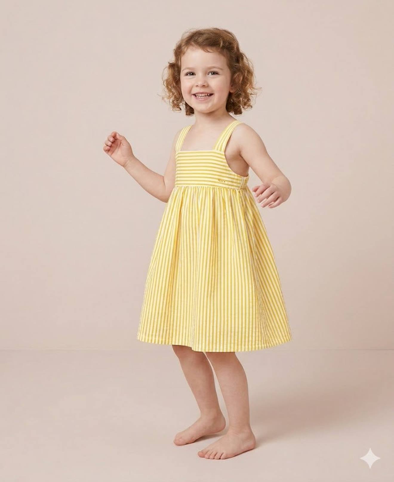 Robe Sans Manches 100 Coton Fille Fond Blanc Raye Jaune 25 €