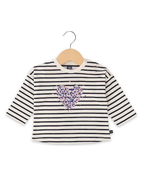 Bébé-T-shirt, sous-pull-Mariniere manches longues 100% coton bébé fille