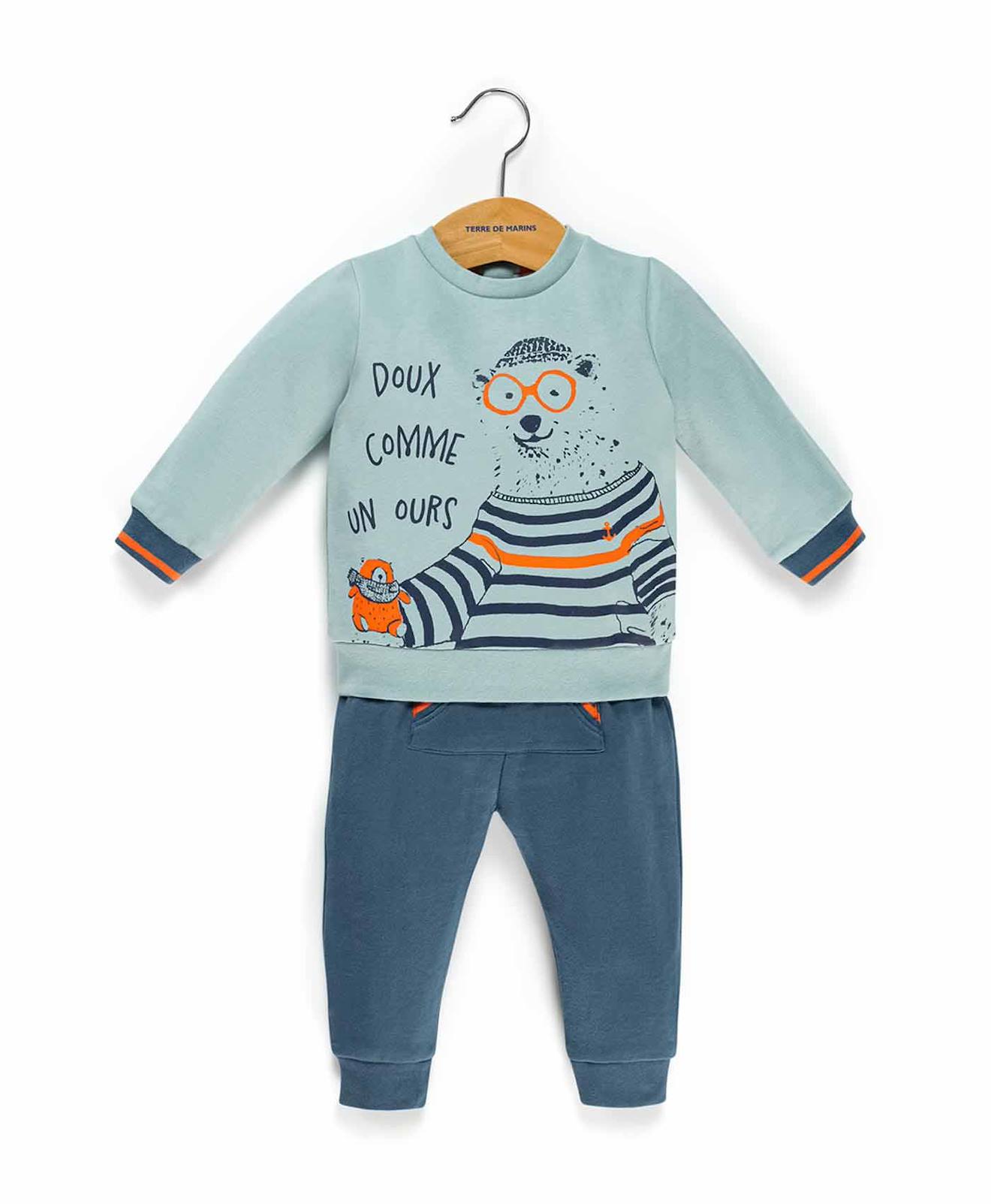 Ensemble Pantalon + Haut 100% Coton Bébé Garçon Bleu Ensemble Pantalon + Haut 100% Coton Bébé Garçon Bleu