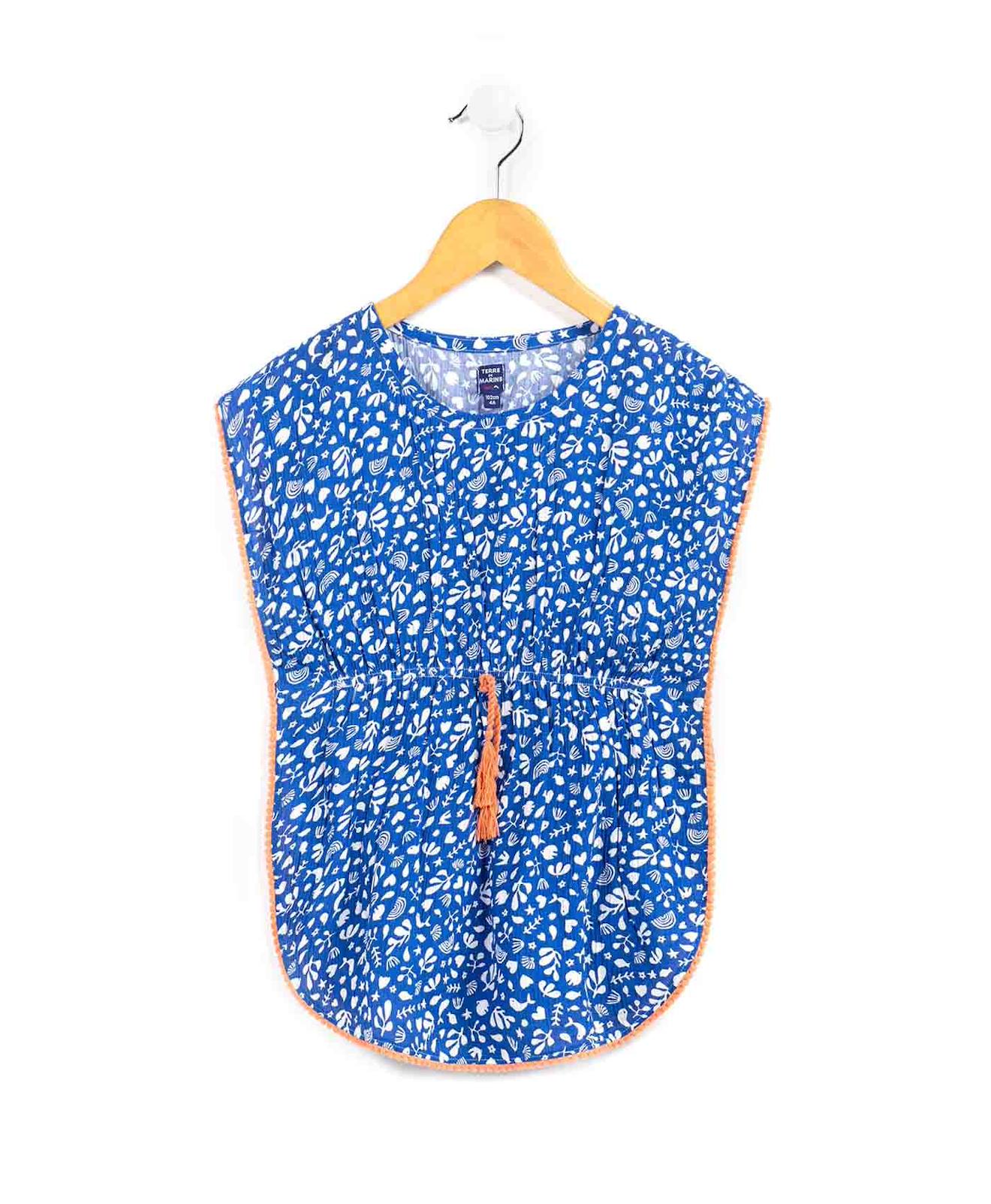 Robe Manches Courtes Fille Fond Blanc Imprime Bleu 16 €