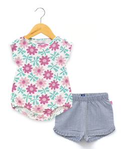 -Ensemble short + haut 100% coton bébé fille