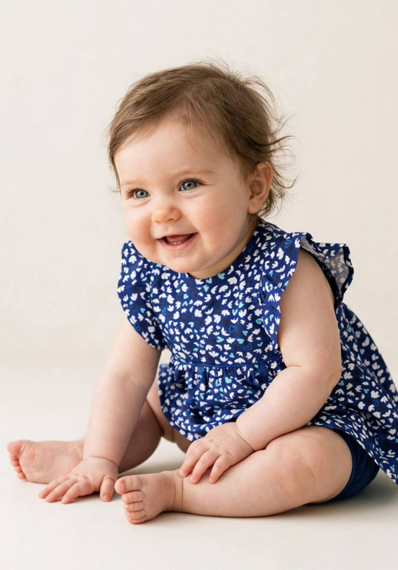 Ensemble Robe Bas 100 Coton Bb Fille Fond Bleu Imprime Blanc 28$
