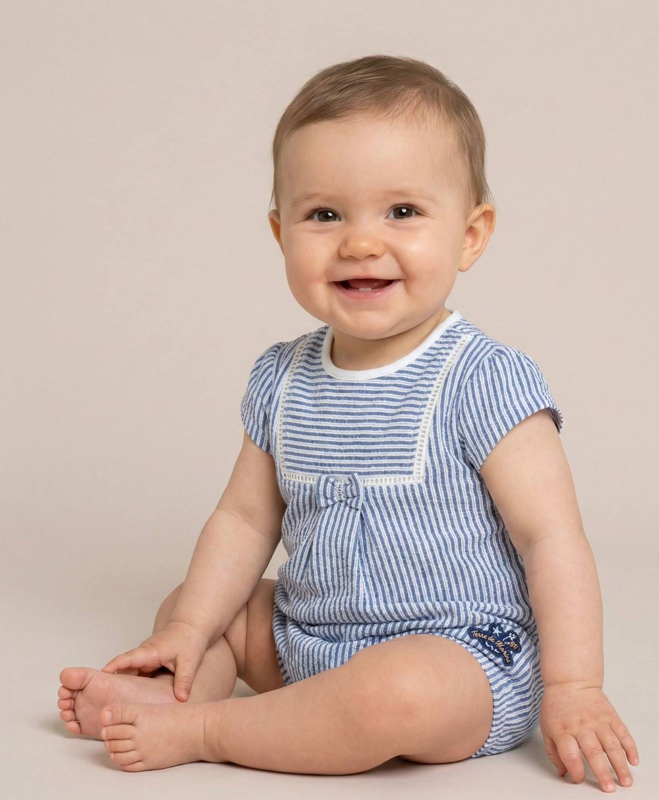 Combishort Bb Fille Raye Blanc Bleu 25$