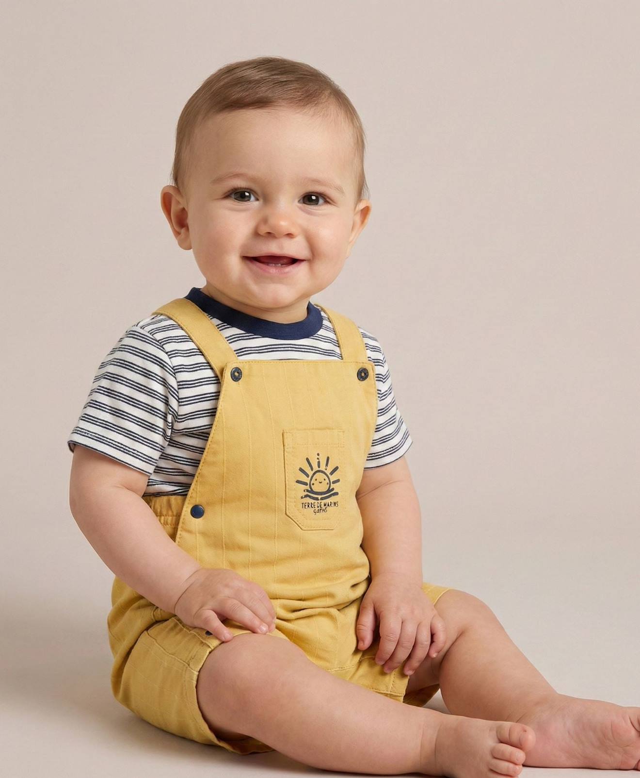 Ensemble Salopette Haut 100 Coton Bb Garon Jaune 32$