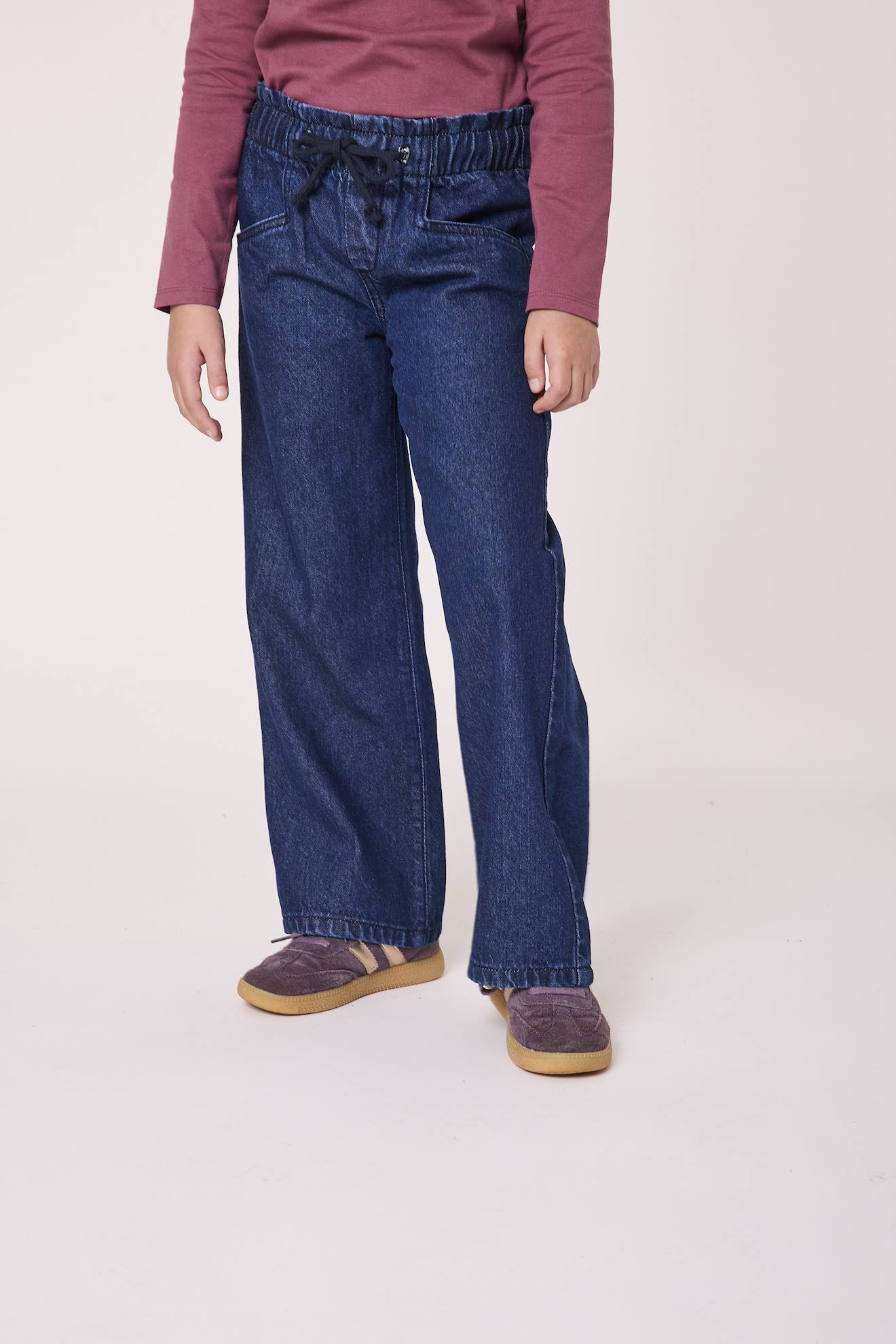 Pantalon 100% Coton Fille Denim Bleu