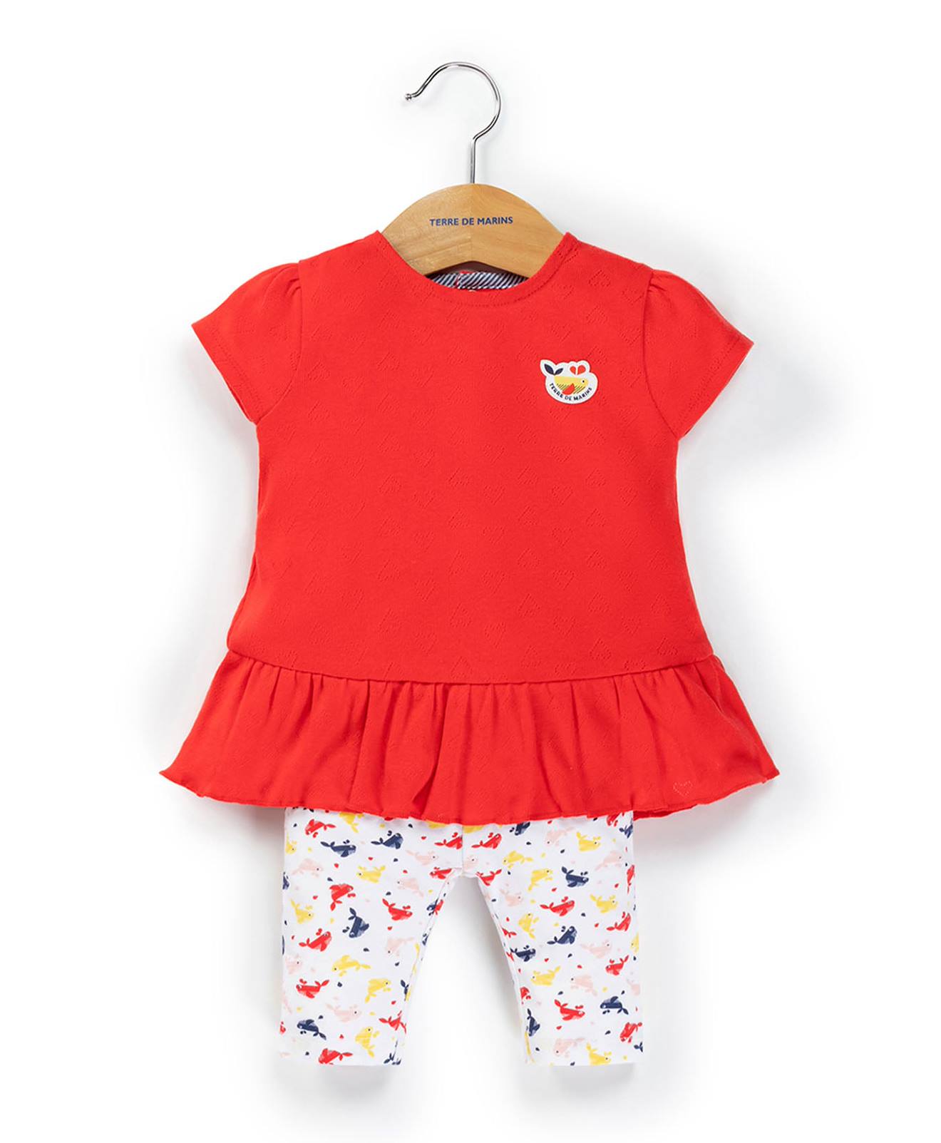 Ensemble Tunique + Leggings 100% Coton Bébé Fille Rouge Vif