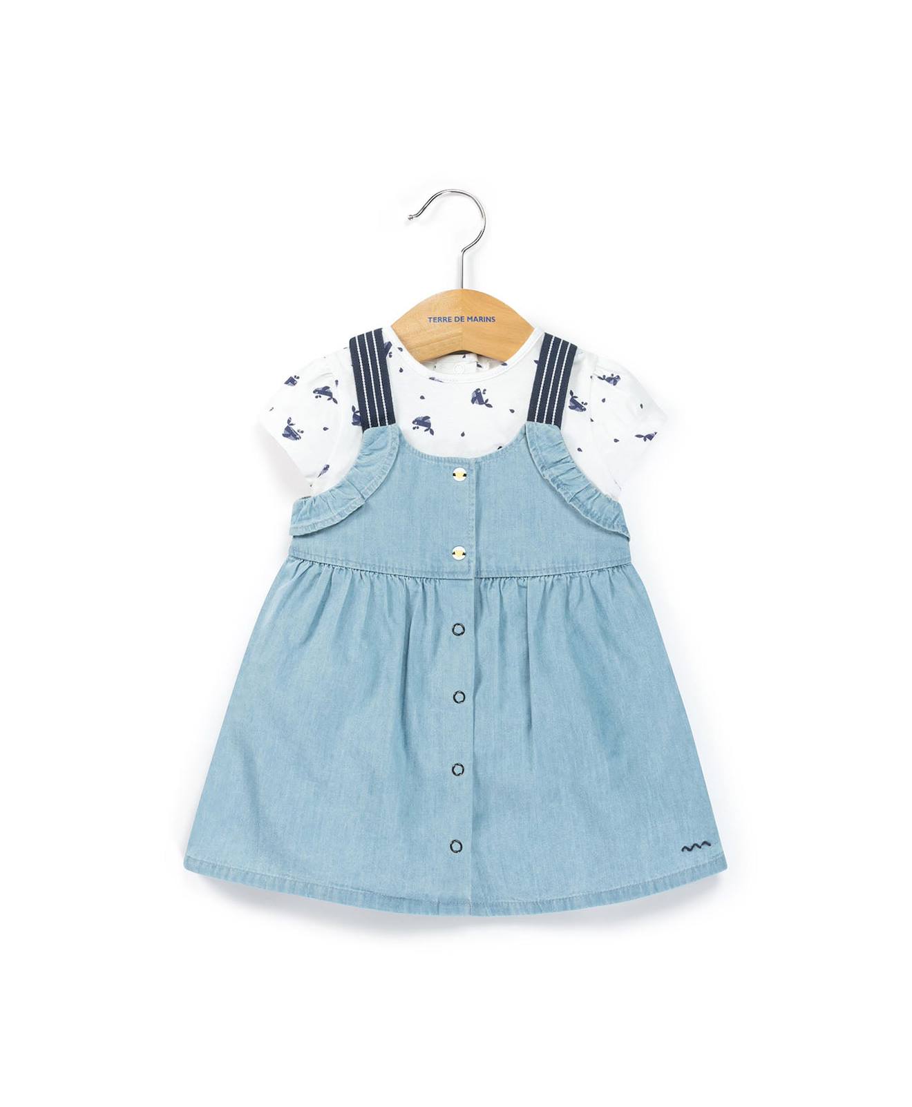 Ensemble Robe + Haut 100% Coton Bébé Fille Denim Clair