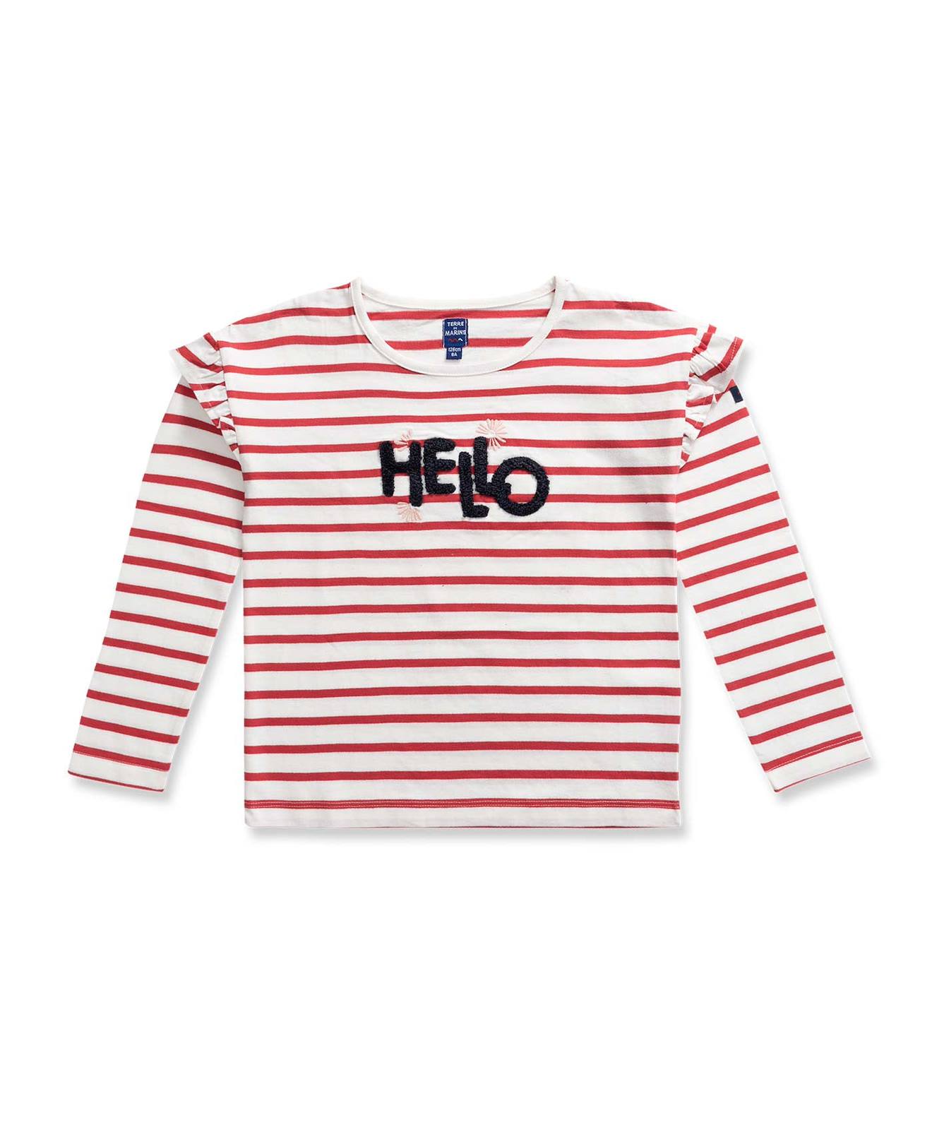T-shirt Manches Longues 100 Coton Fille Fond Naturel Raye Multicolore 20$