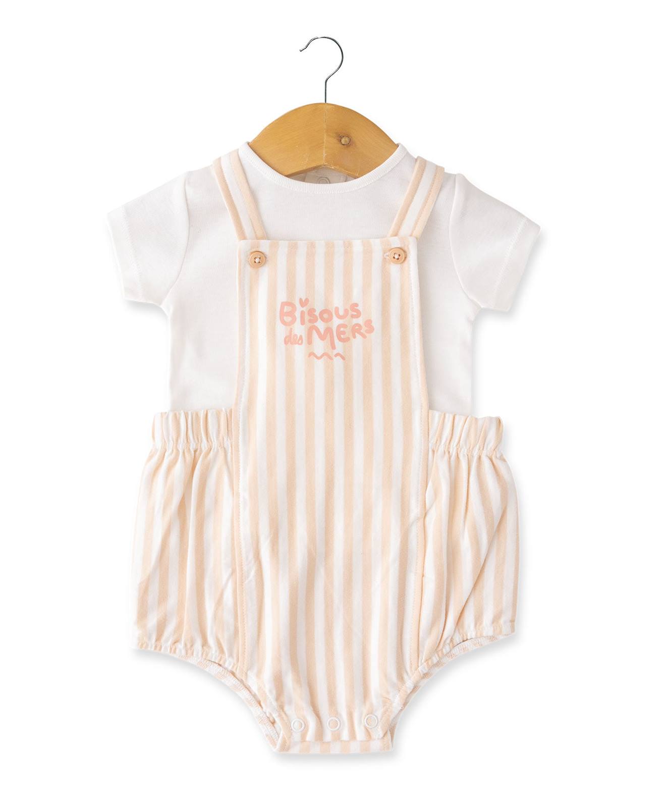 Ensemble Salopette Haut 100 Coton Bb Fille Naturel Peche 30$