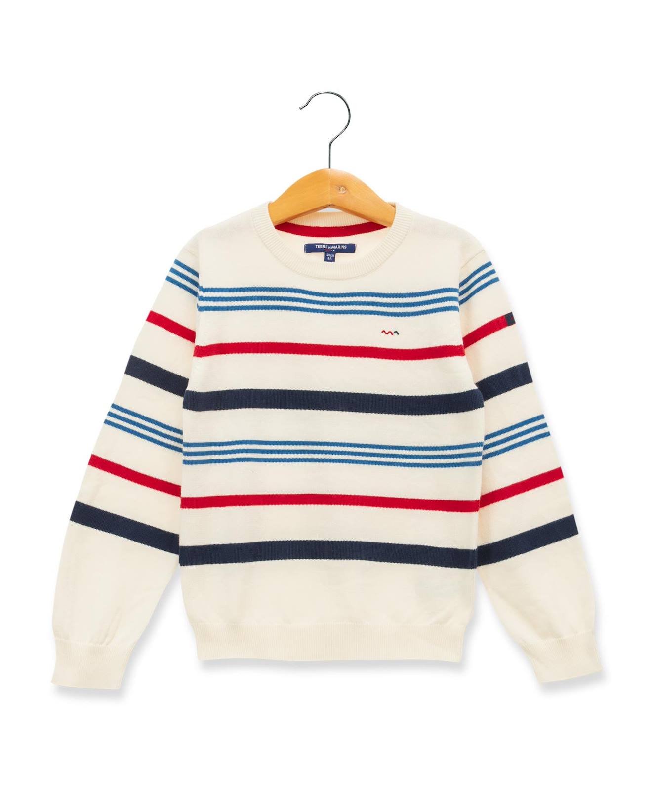 Pull 100 Coton Garon Fond Blanc Casse Raye Multicol 32 €
