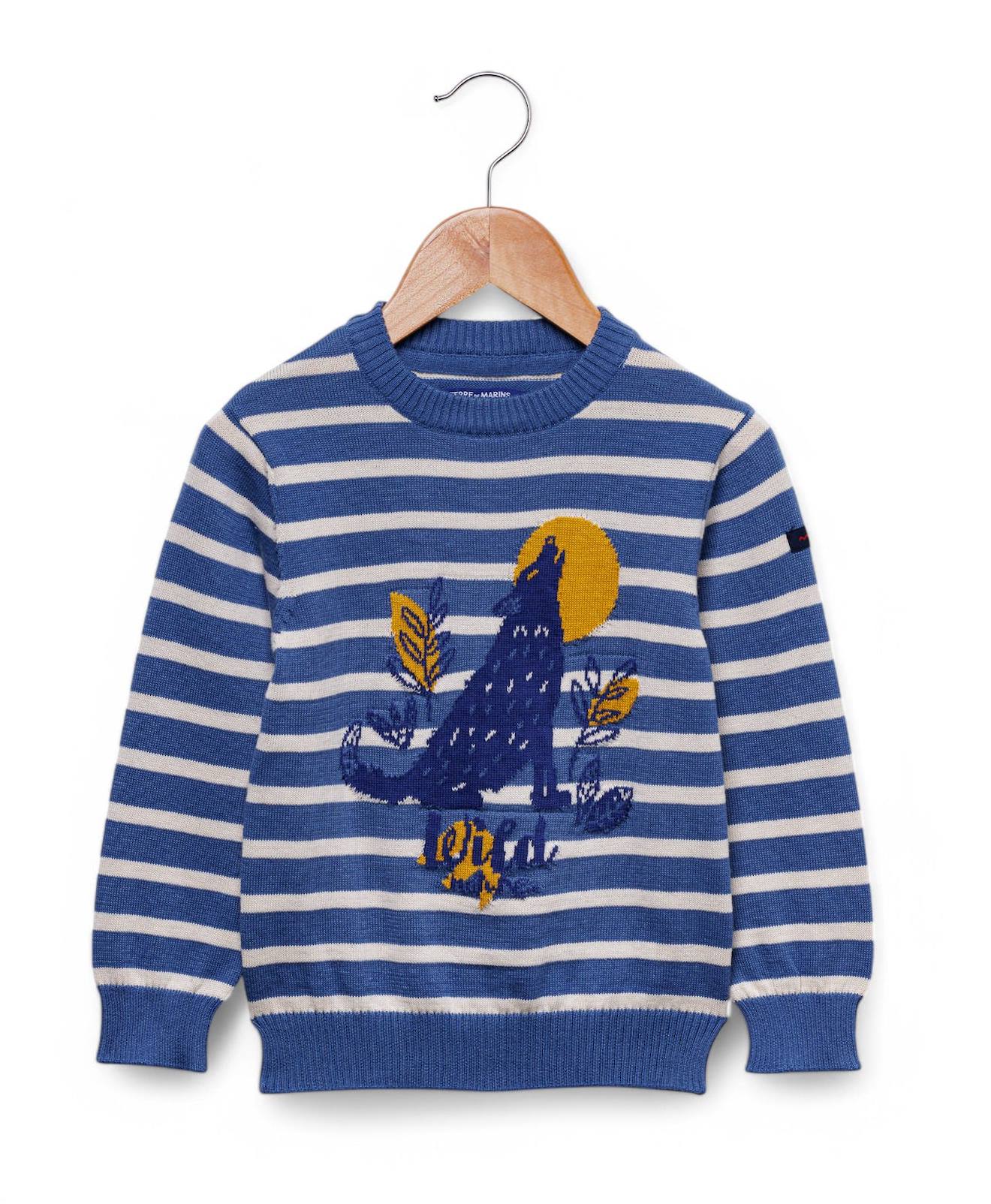 Pull Garon Fond Grege Raye Bleu 32 €