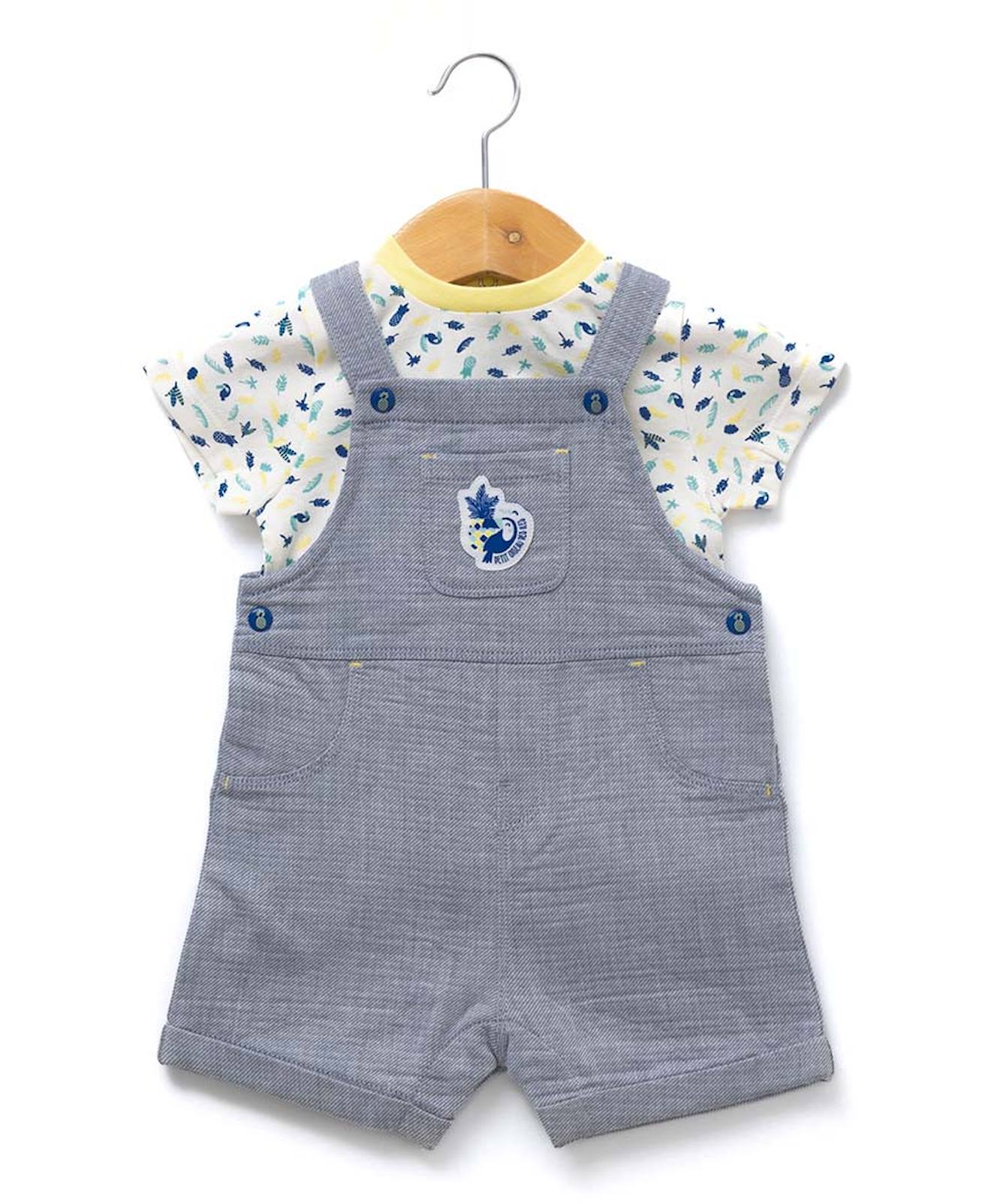 Ensemble Salopette + Haut 100% Coton Bébé Garçon Denim Bleu