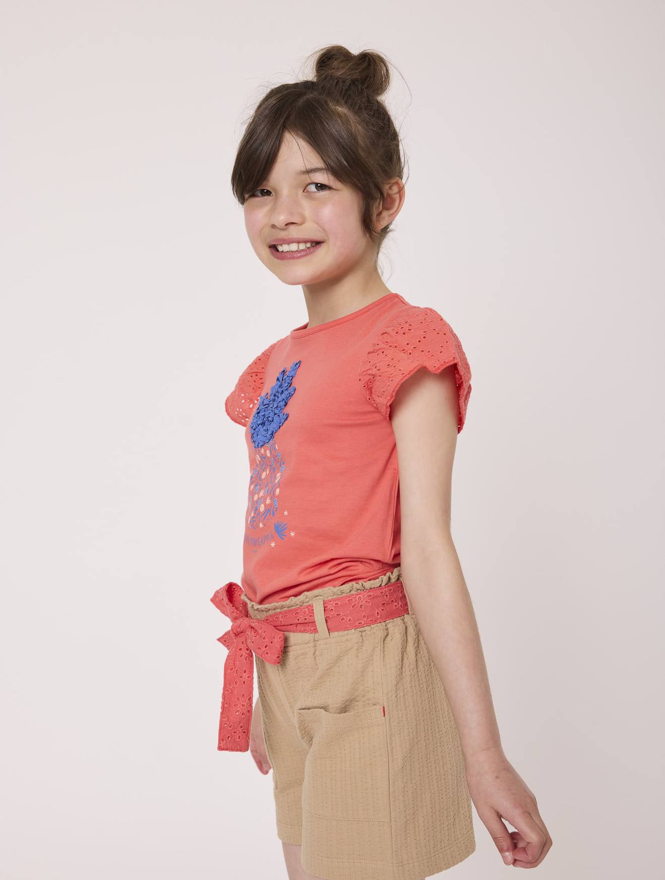 T-shirt Manches Courtes 100 Coton Fille Corail 16 €