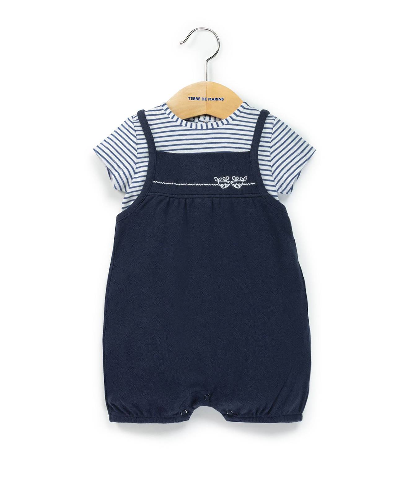 Ensemble Salopette + Haut 100% Coton Bébé Fille Indigo