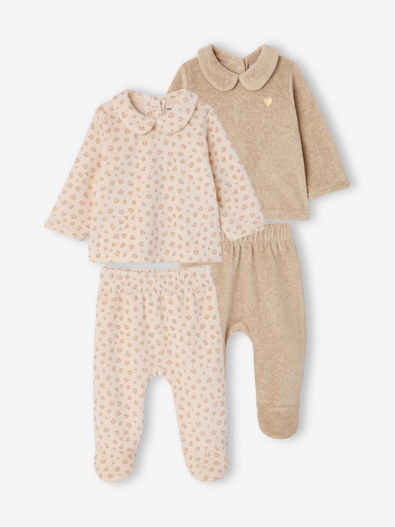 Lot de 2 pyjamas bébé fille ouverture dos beige chiné