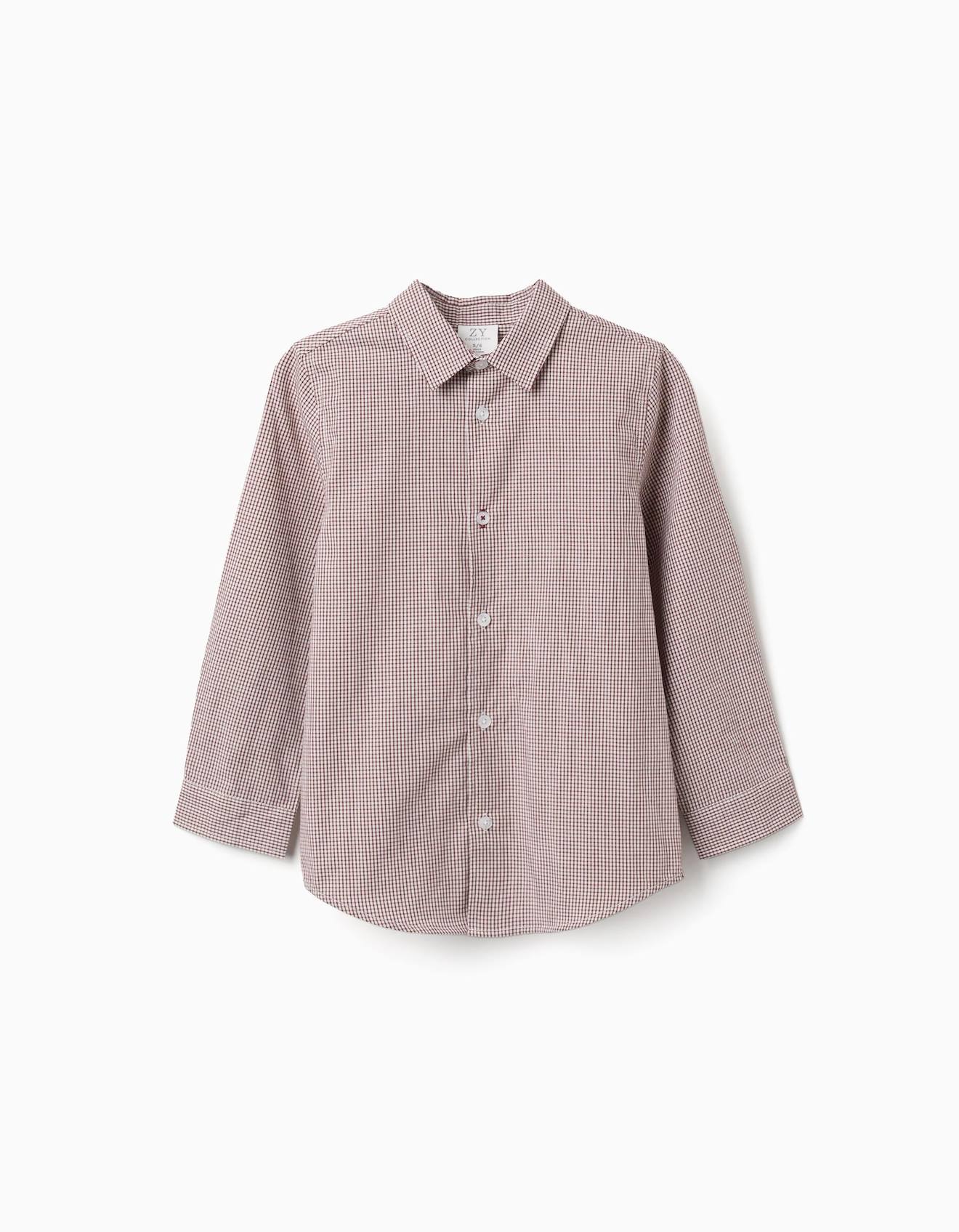 Chemise Manches Longues Motif Vichy Marron 19$