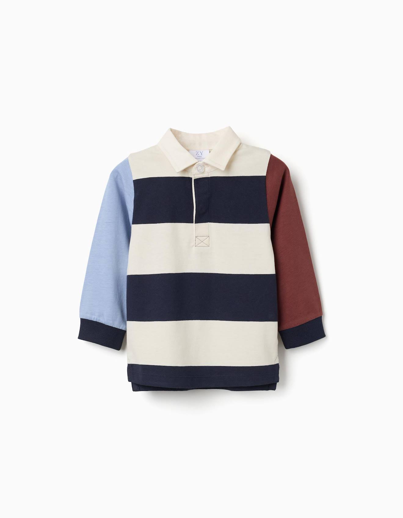 Polo En Coton Manches Longues Rayures Bleu Fonc 23$