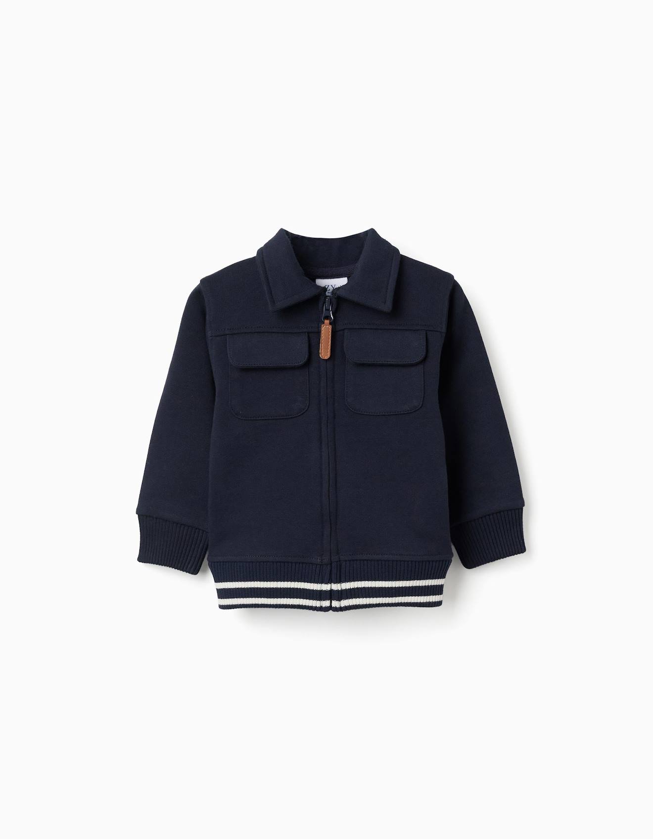 Veste En Coton Avec Poches Poitrine Bleu Fonc 26$