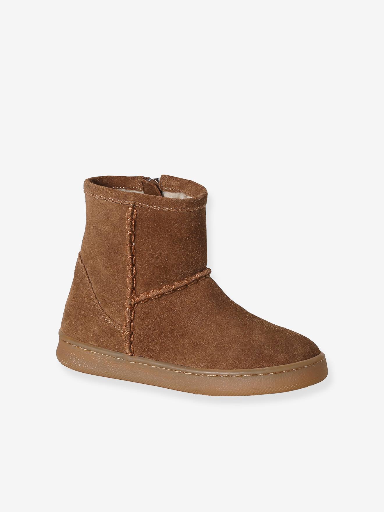 Boots fille cuir zippées marron