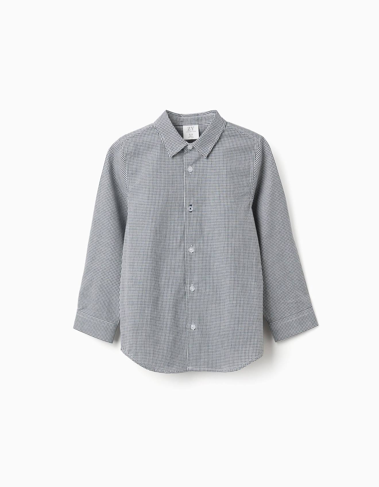 Chemise Manches Longues Motif Vichy Bleu Fonc 19$