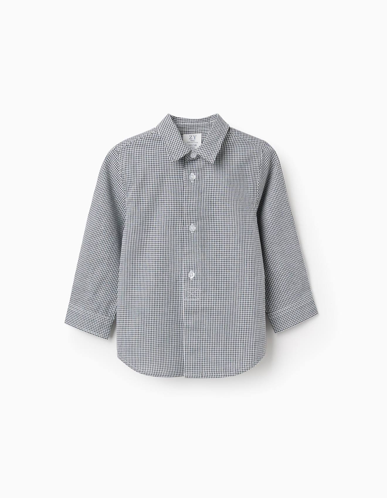 Chemise Manches Longues Motif Vichy Bleu Fonc 19$