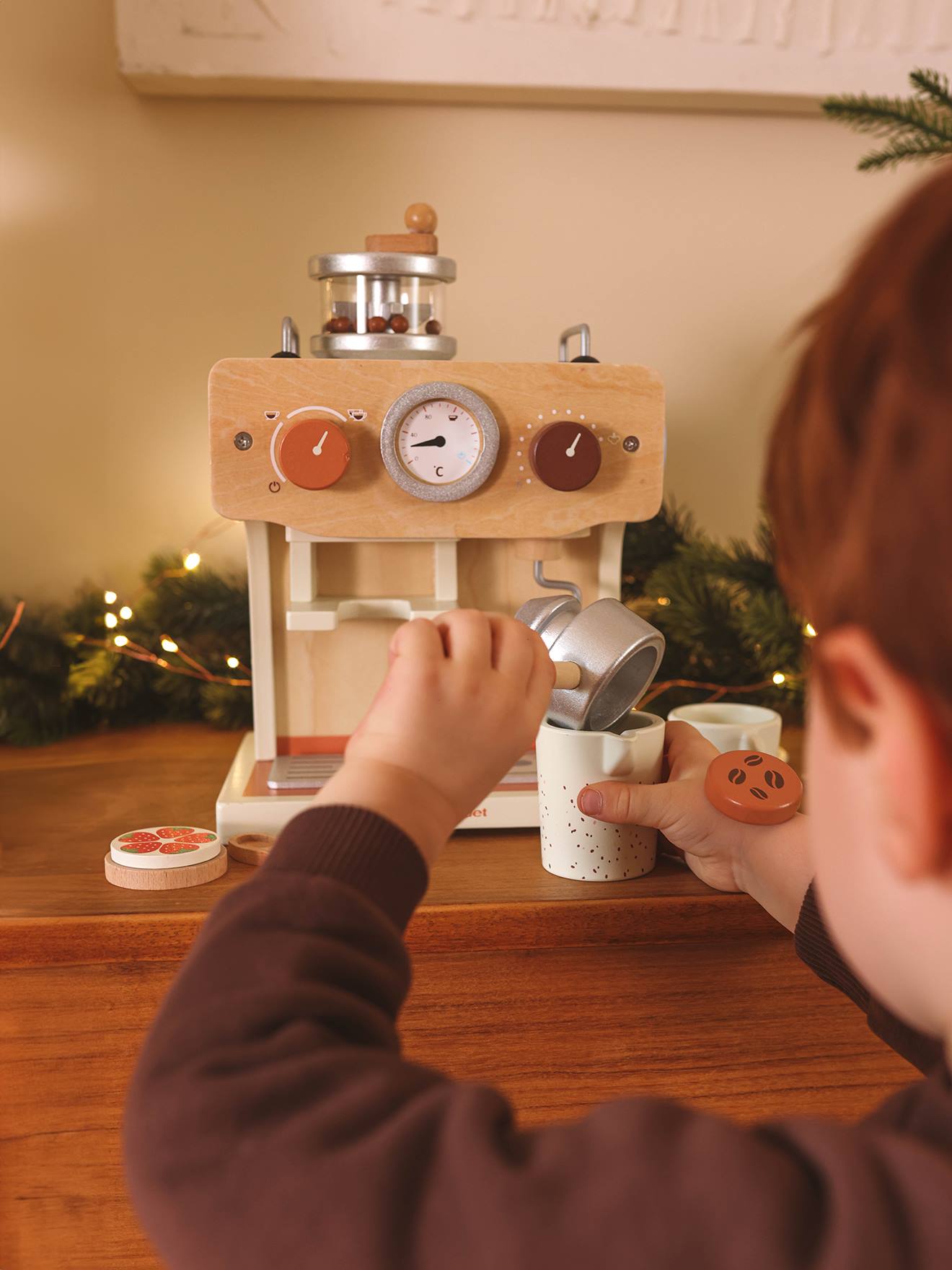 Grande cafetière avec accessoires en bois FSC® écru