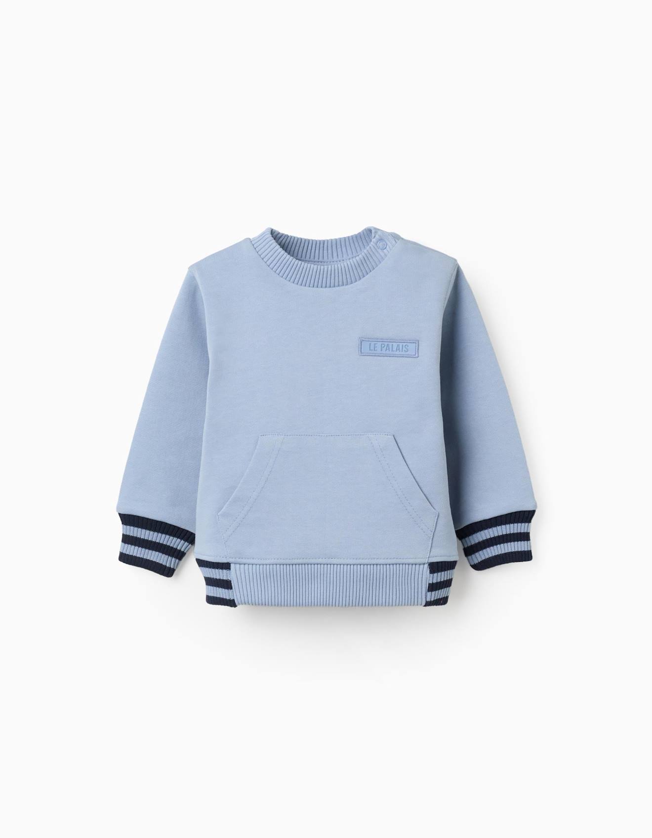 Sweat En Coton Avec Une Poche Kangourou Bleu Clair 26$