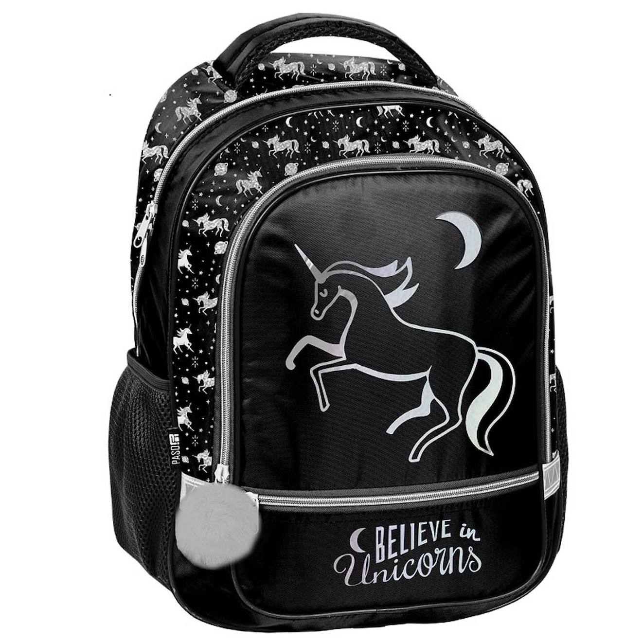 Sac À Dos Scolaire Fille Motif Licorne Imperméable Noir