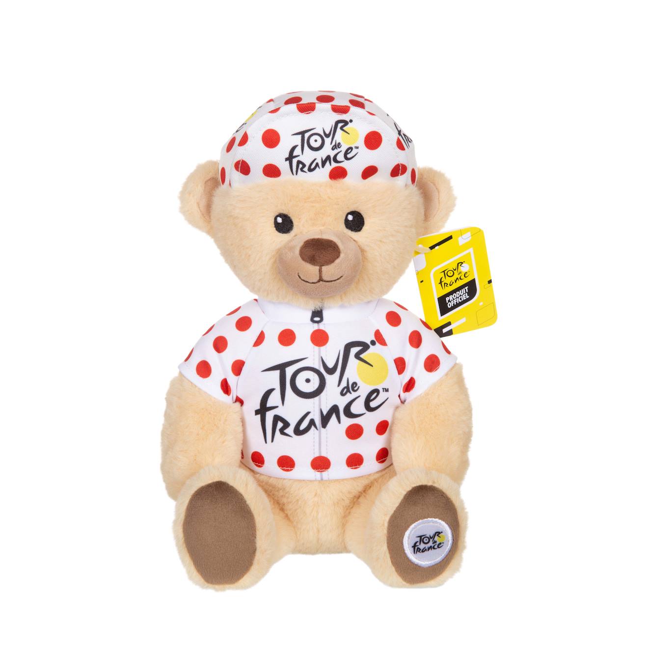 Peluche - Peluche Officielle Ours Tour De France - Maillot Et Casquette Grimpeur À Pois - 24 Cm Jaune