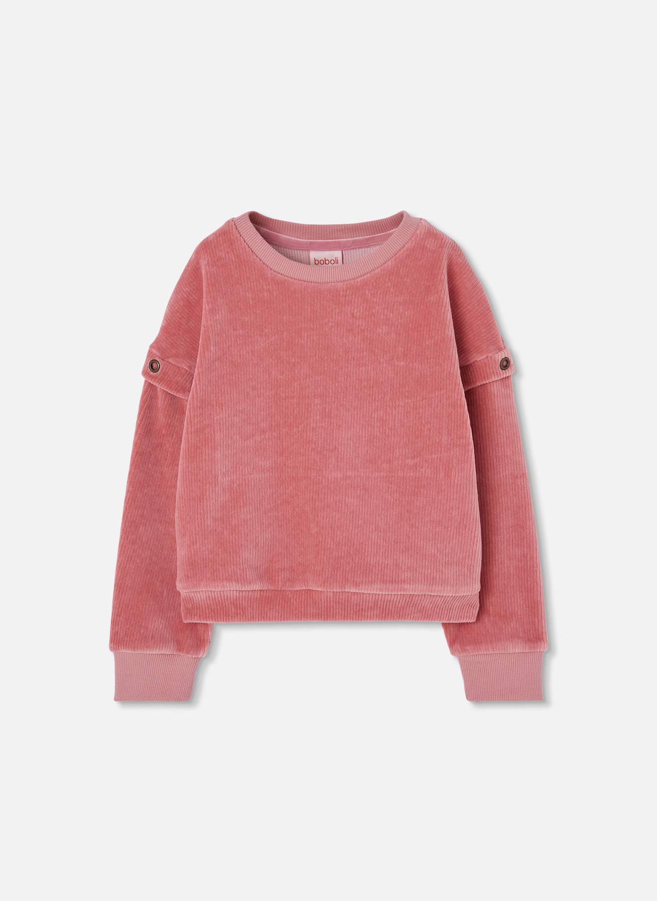 Sweat-shirt Fille En Velours Côtelé Avec Boutons Rose