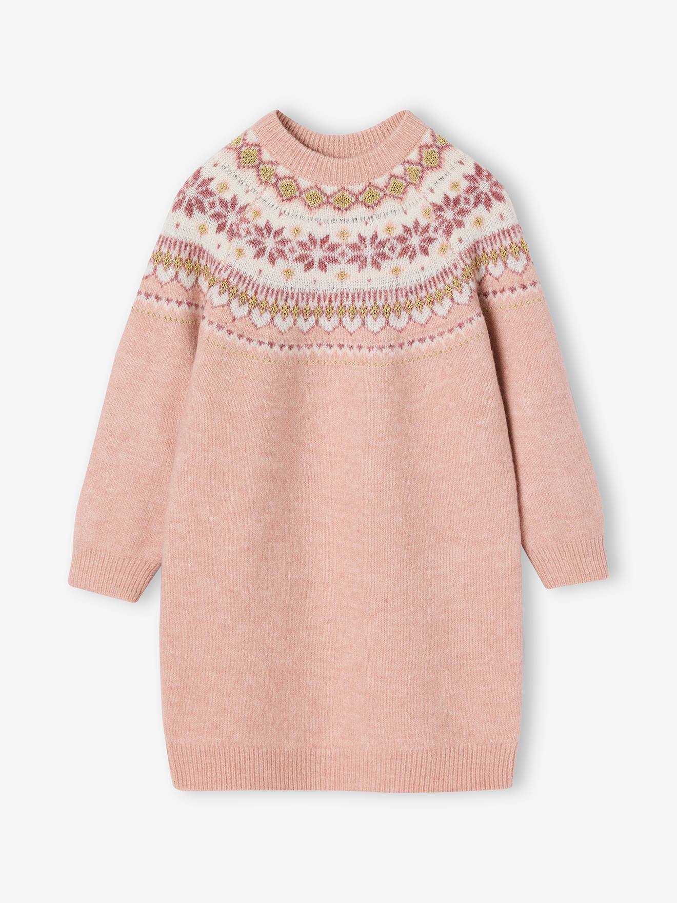 Robe fille manches longues rose poudré