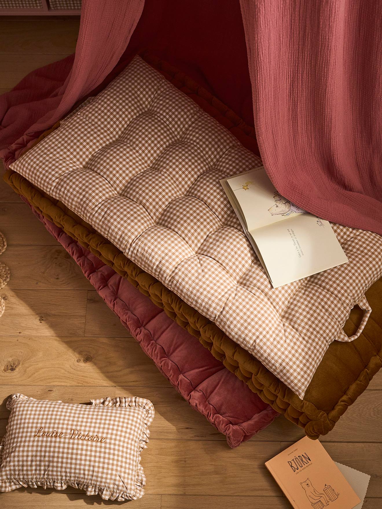 Matelas de sol en coton vichy moka (Vertbaudet) - Image 1