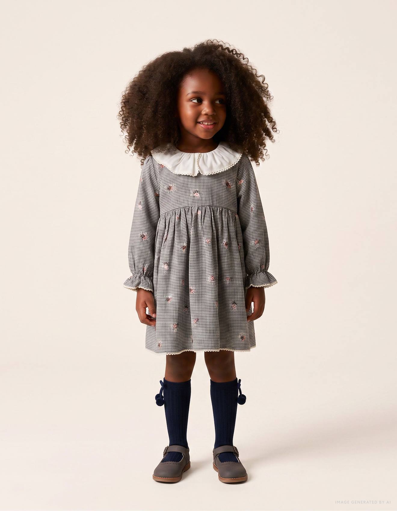 Robe En Coton À Motif Vichy Et Imprimé Floral Bleu Foncé
