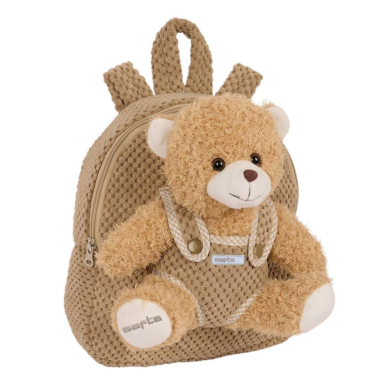 Sac À Dos Maternelle Garçon Peluche Avec Ourson Amovible Beige