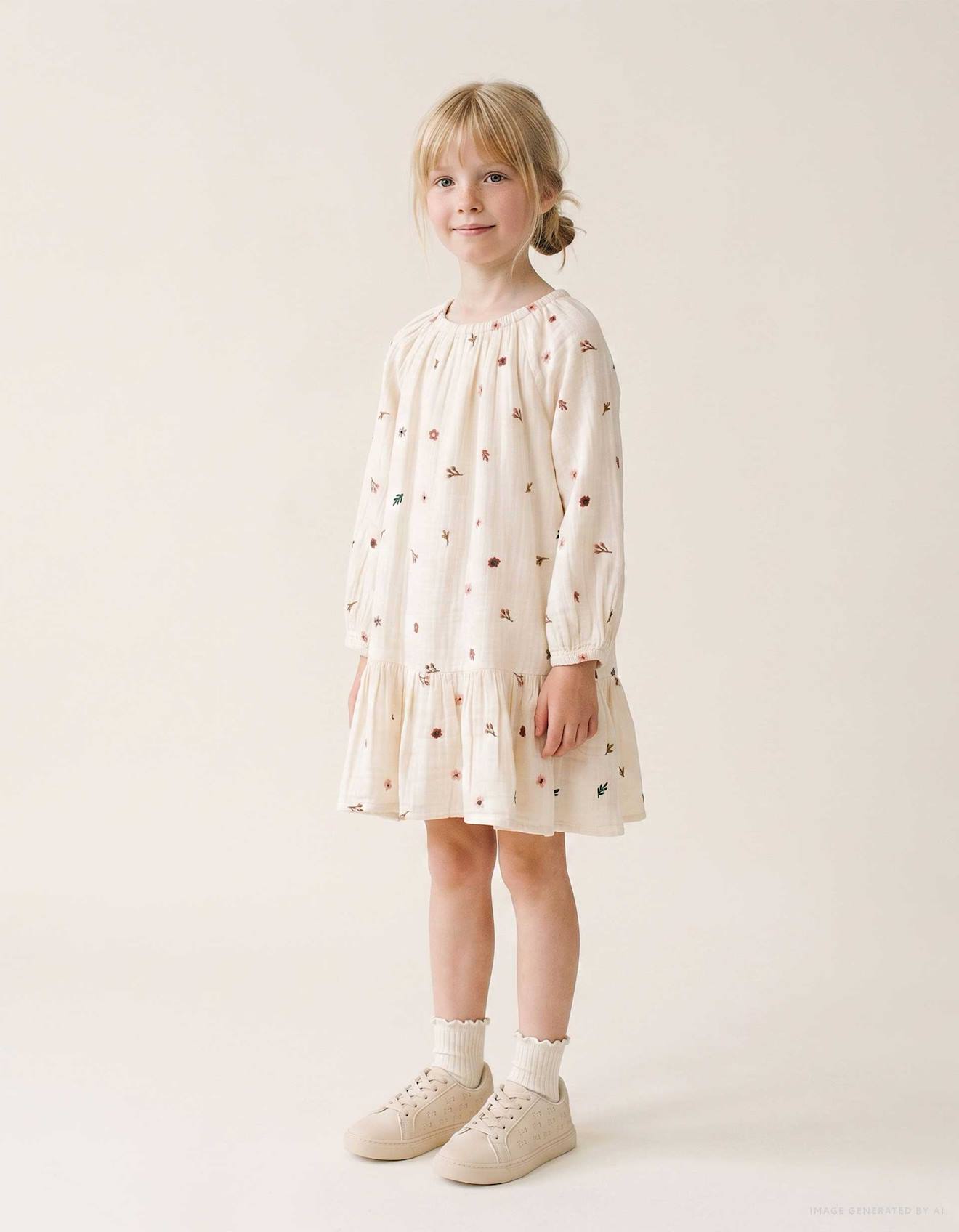 Robe En Coton À Manches Longues Avec Broderie Florale Blanc Robe En Coton À Manches Longues Avec Broderie Florale Blanc