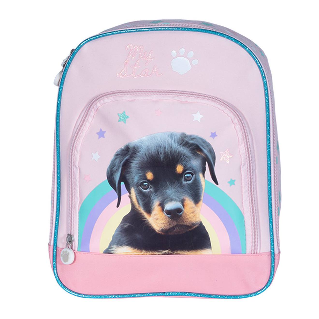 Sac À Dos Fille Motif Chiot - Piping Pailleté Rose Clair