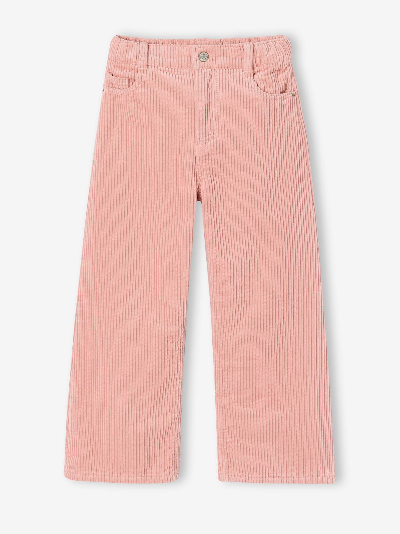 Pantalon large fille velours rose poudré