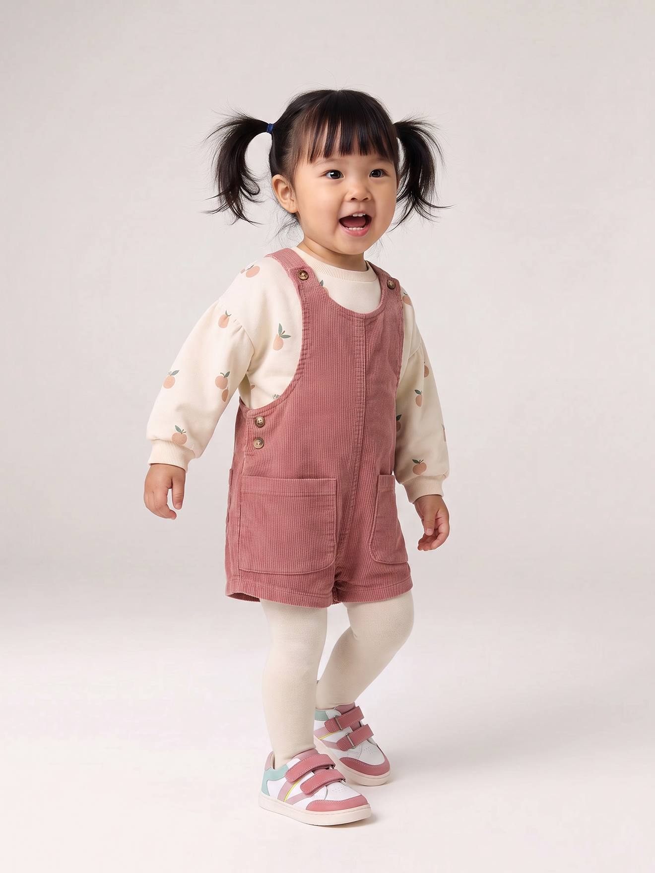 Ensemble bébé fille sweat et salopette vieux rose