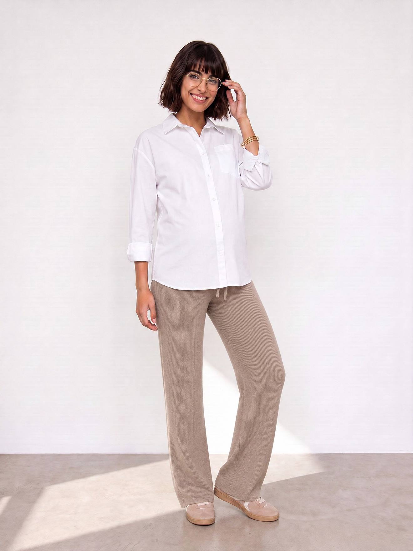 Pantalon de grossesse style yoga beige