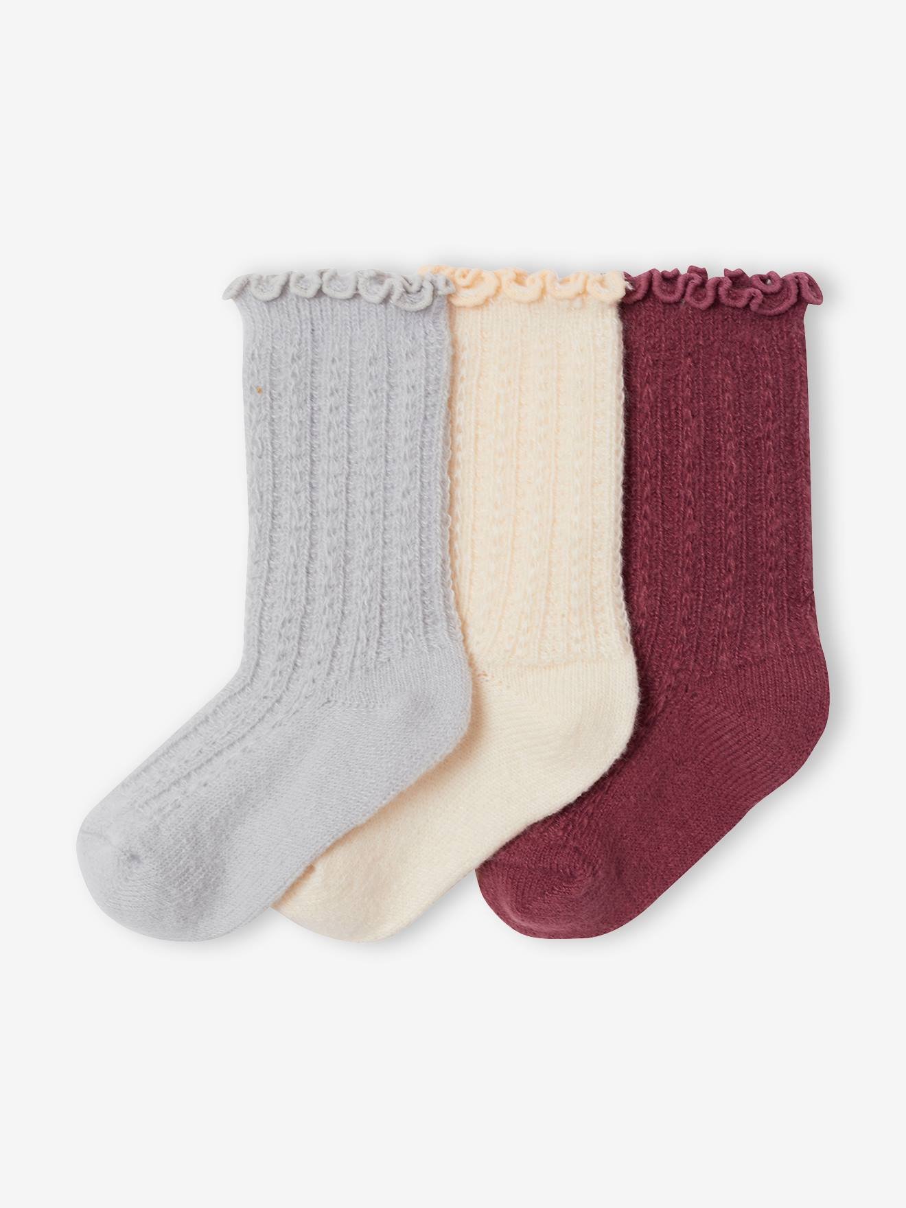 Lot de 3 chaussettes fille chaudes mauve