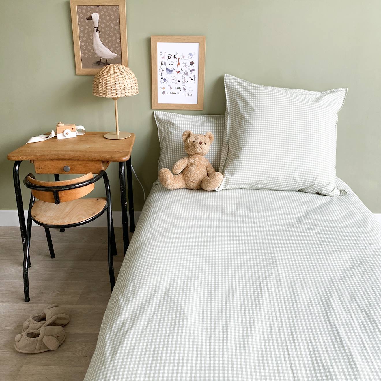 Parure De Lit Percale Coton Bio Vert Sauge