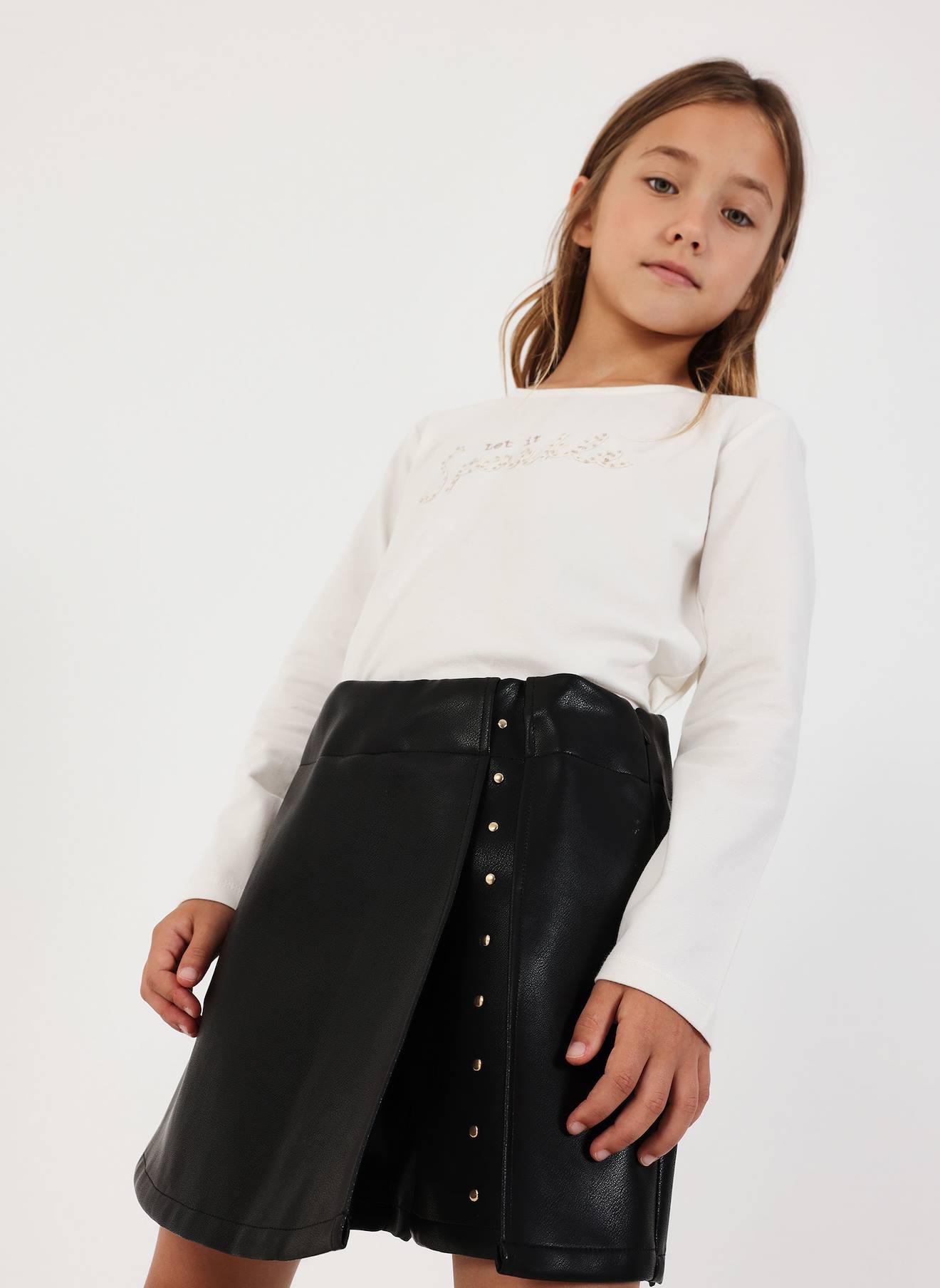Jupe-short Fille En Simili Cuir Avec Clous Noir