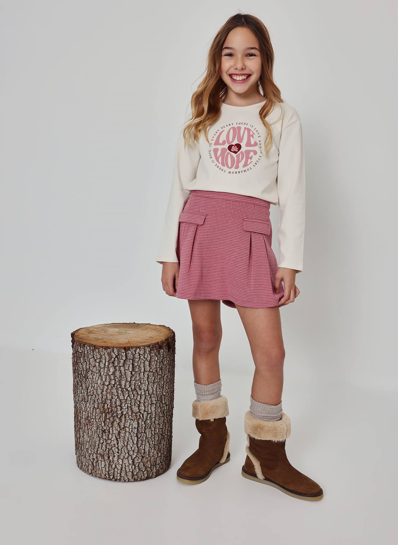 Jupe-short Fille Maille Pied-de-poule Rose