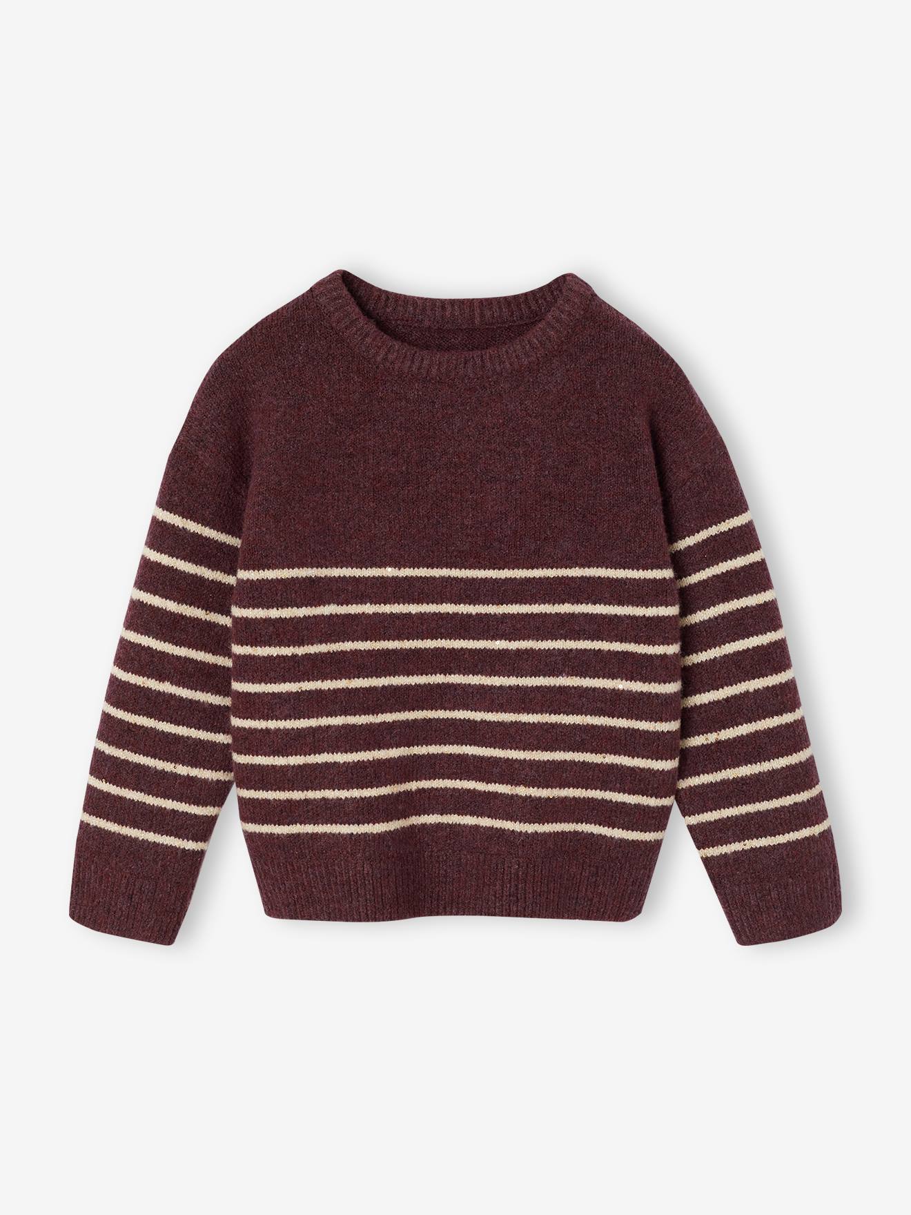 Pull fille manches longues prune