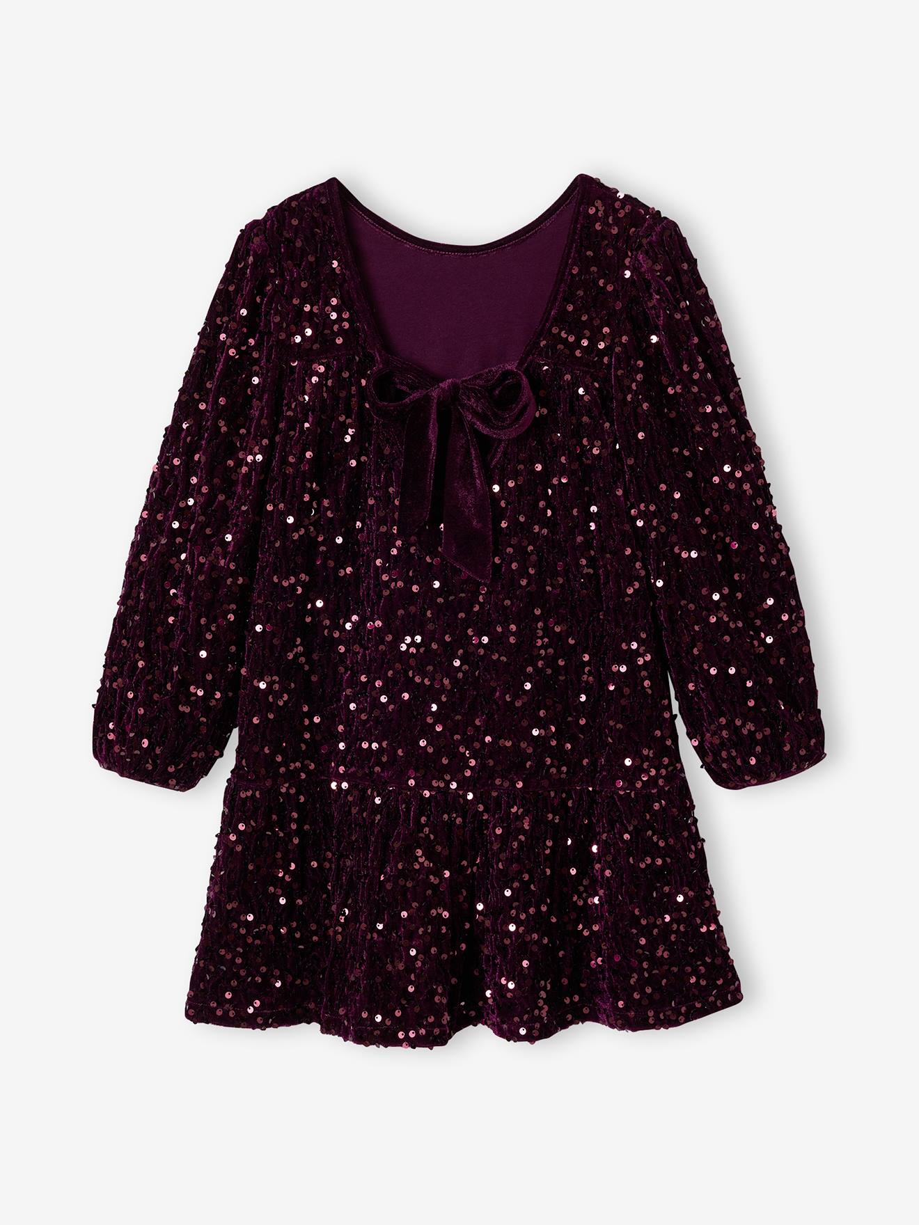 Robe fille manches longues prune