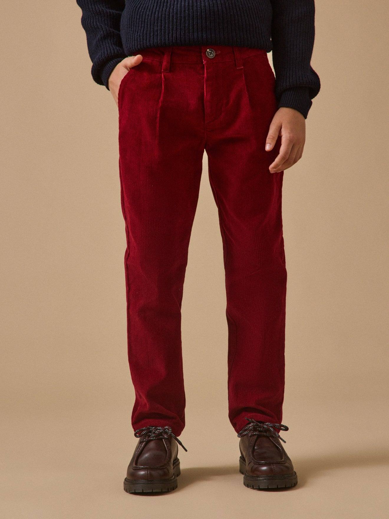 Pantalon Chino Garçon En Velours Cerise