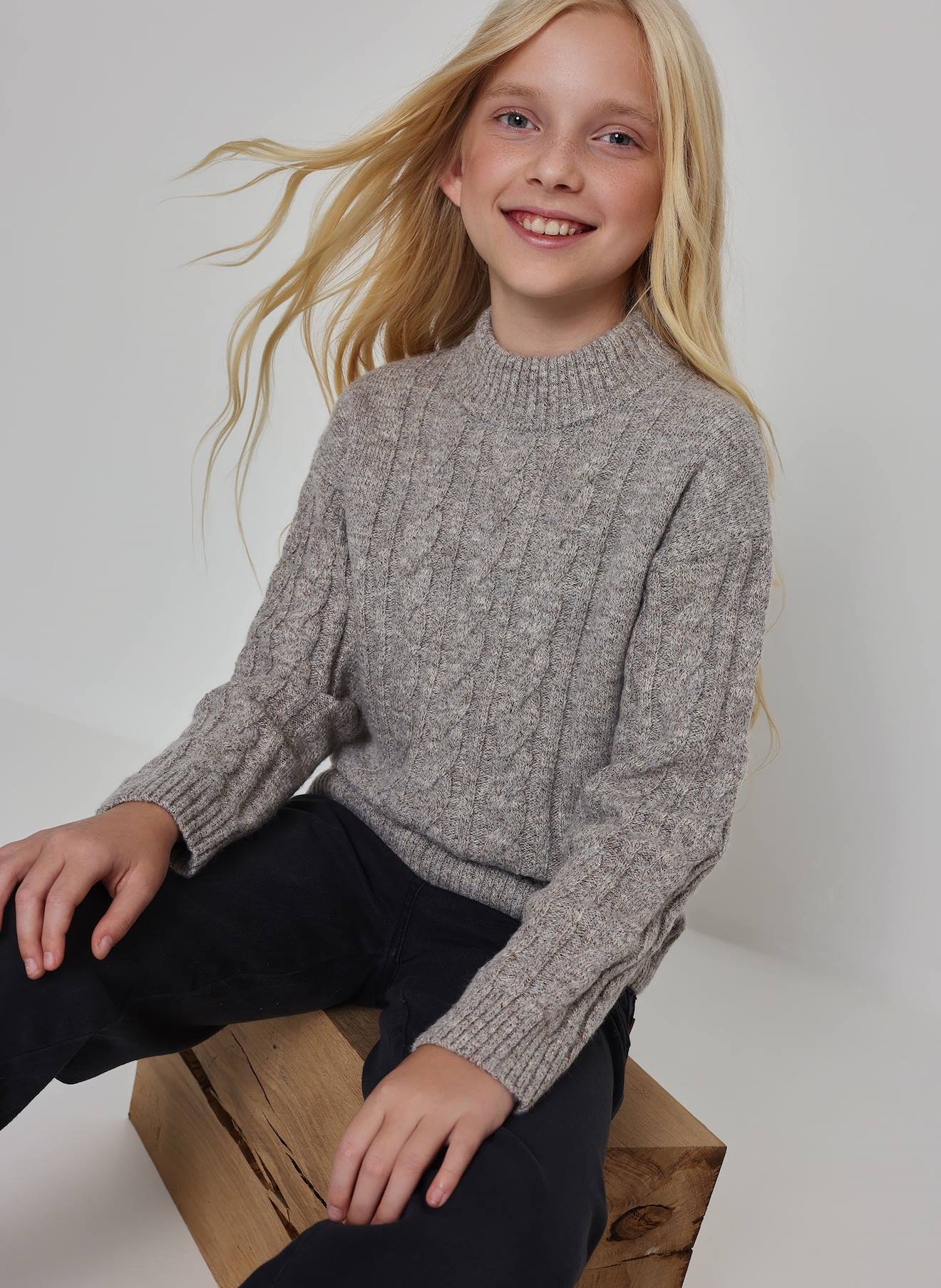 Pull Fille Tressé Beige