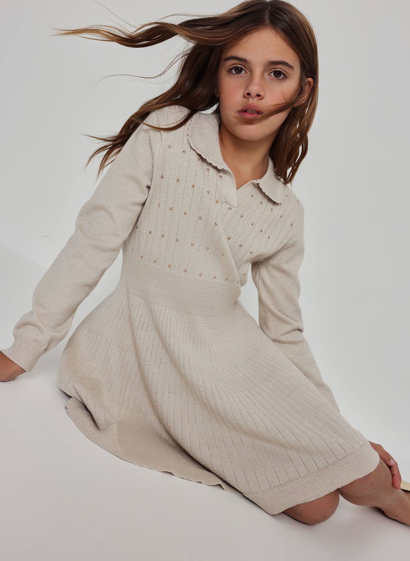 Robe En Maille Avec Détails Beige